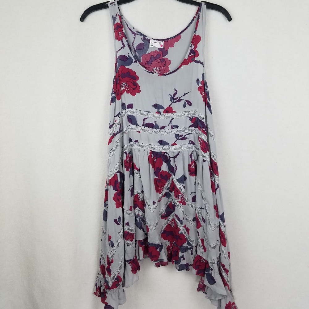 Free people gray rose print Trapeze slip dress